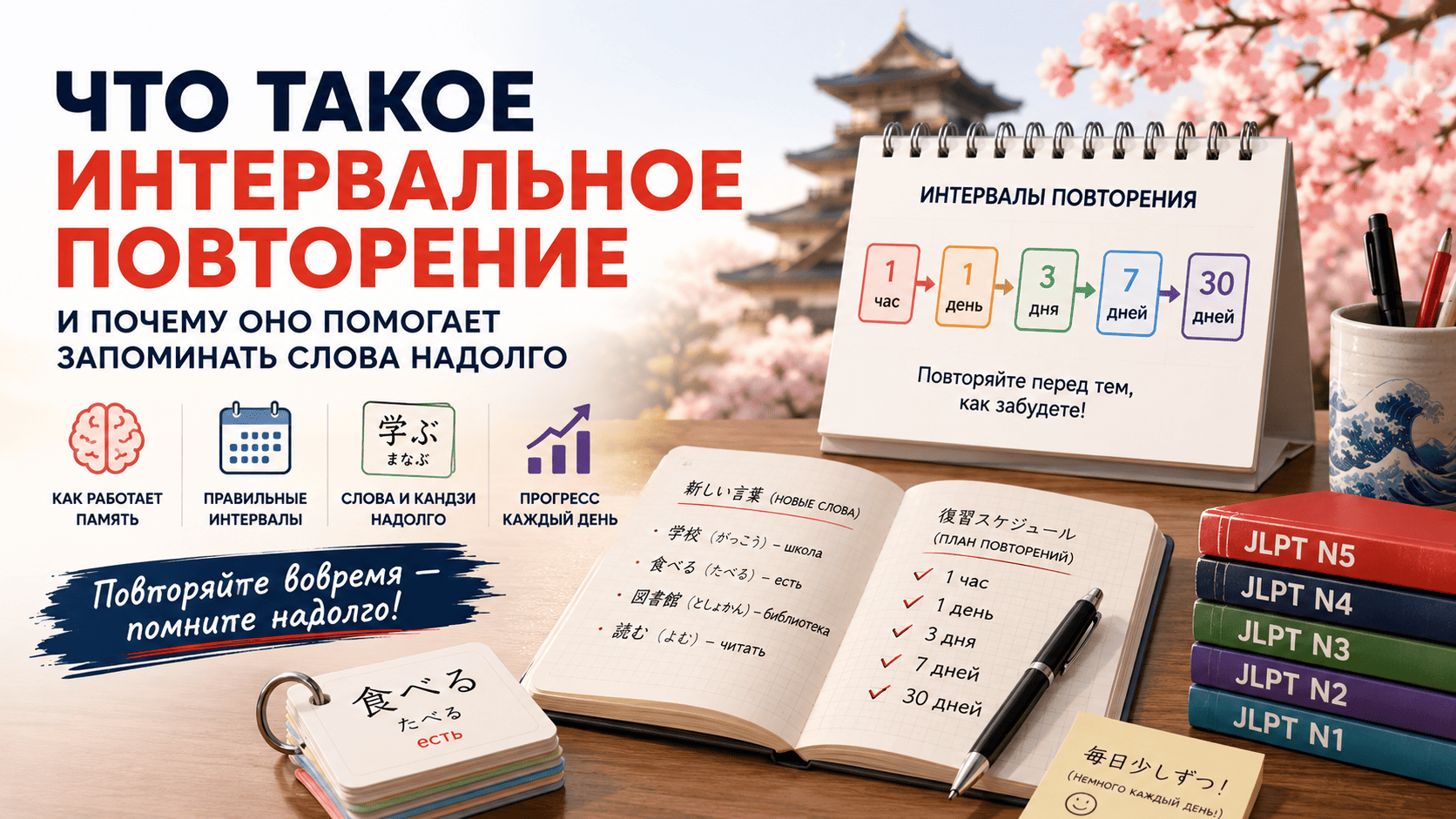Интервальное повторение японских слов и подготовка к JLPT