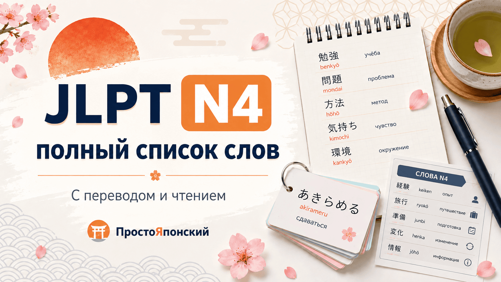 Список слов JLPT N4 с чтением и переводом