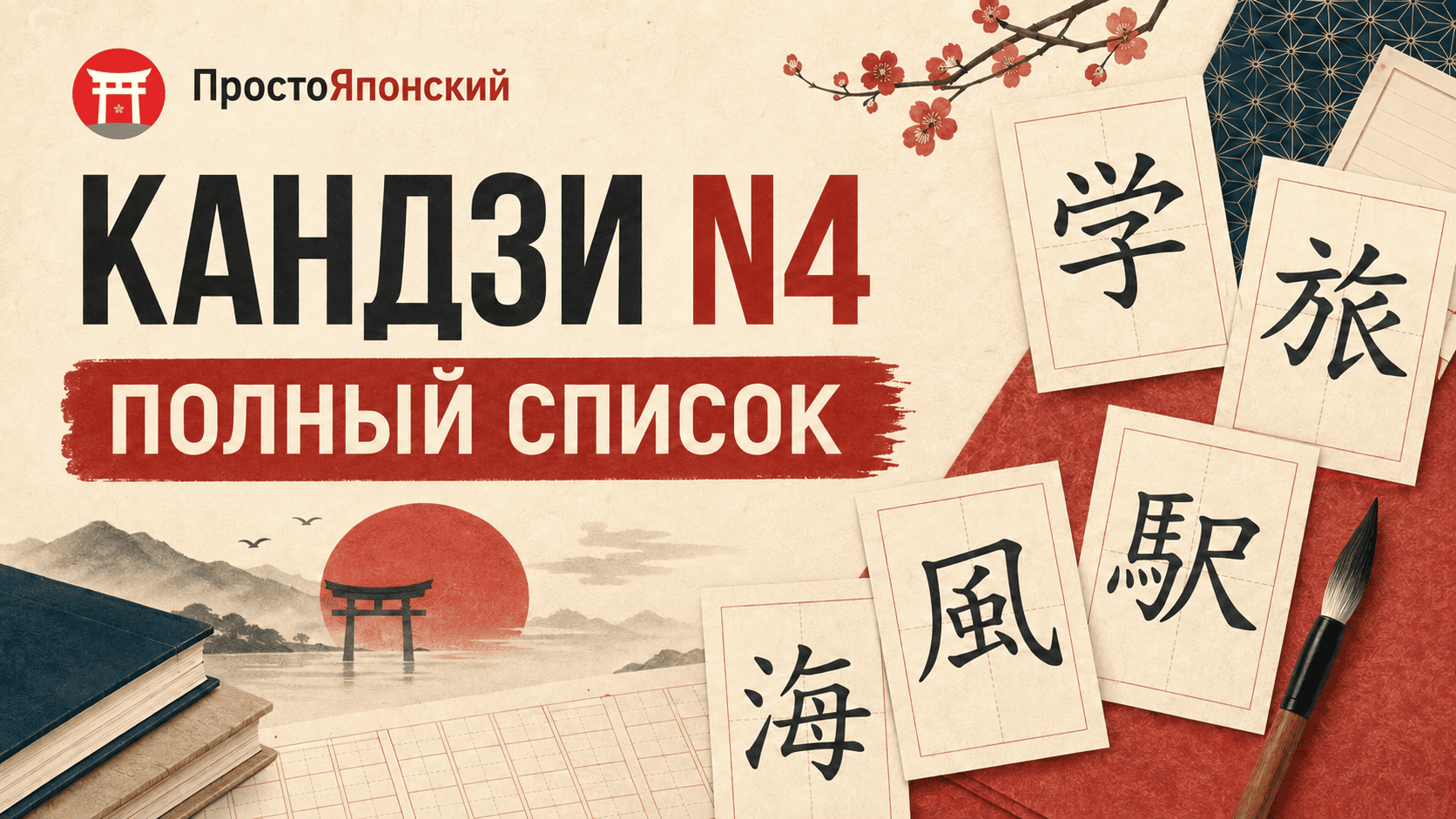 Кандзи JLPT N4 с чтениями и значениями